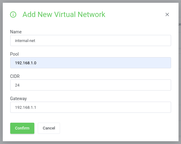 CinderCloud VDC internal net parameters