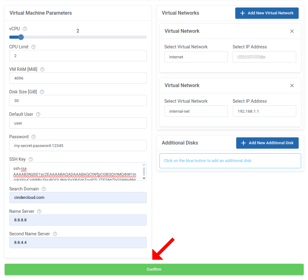VDC configure VM parameters