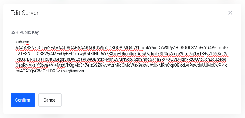 Public SSH key window