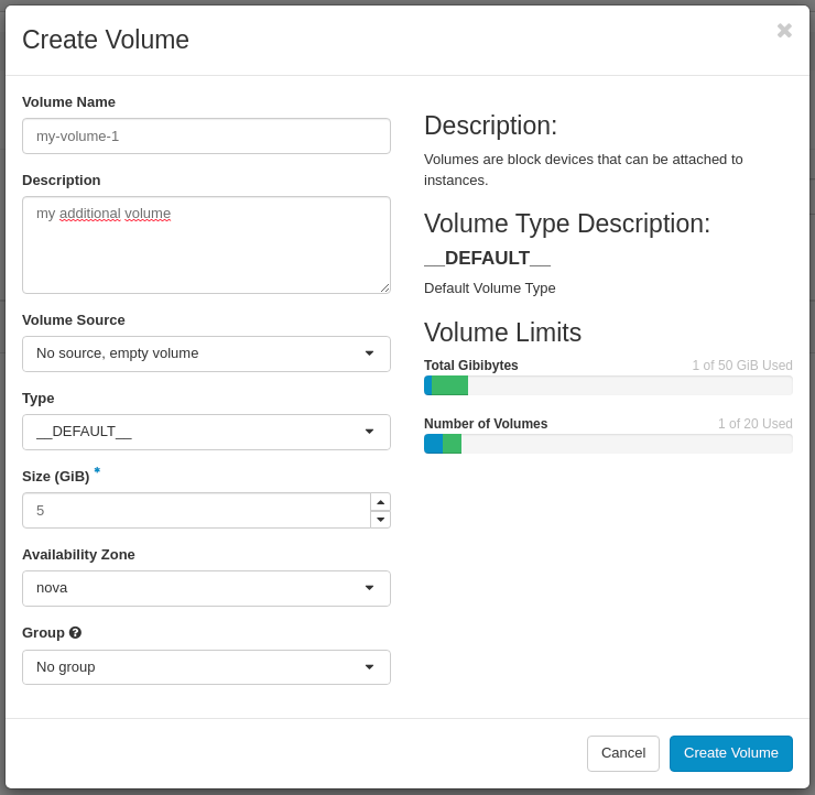 CinderCloud.com Cinder Volume parameters