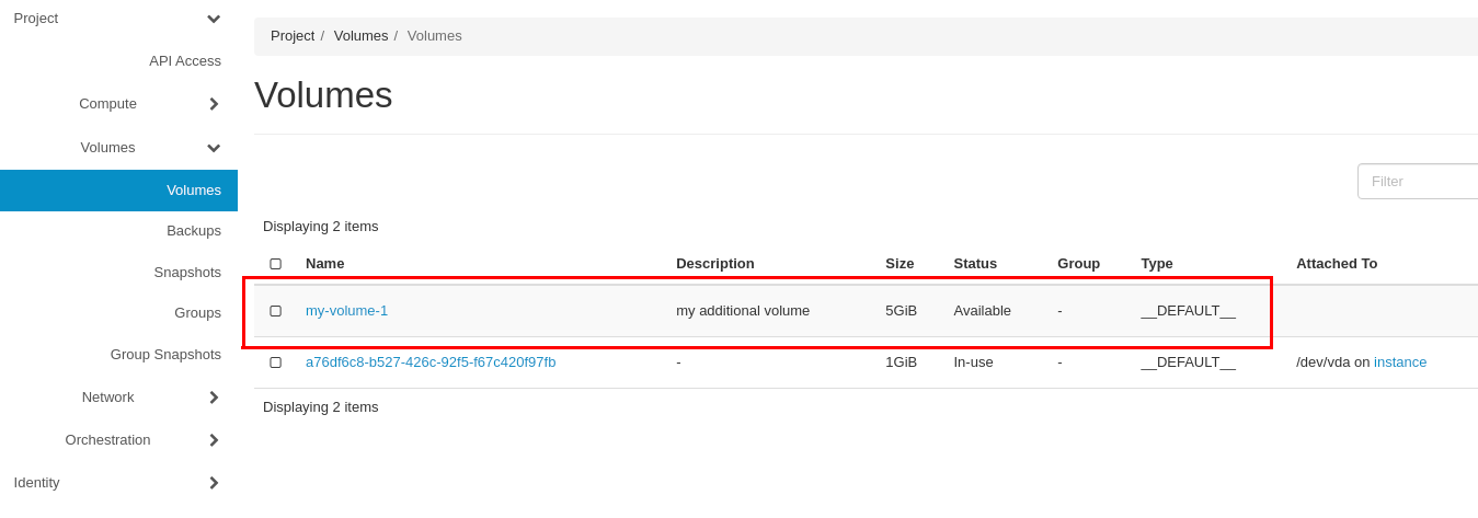 CinderCloud.com OpenStack volume created