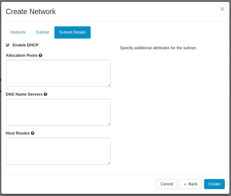 CinderCloud OpenStack create subnet