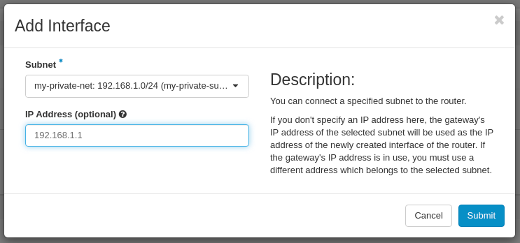 CinderCloud OpenStack add internal interface