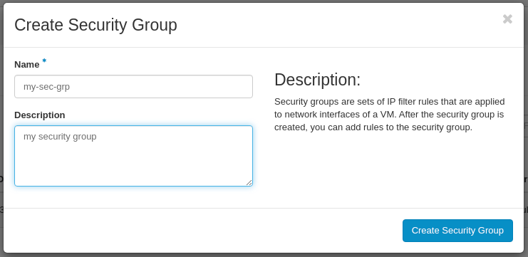 CinderCloud.com OpenStack create security group