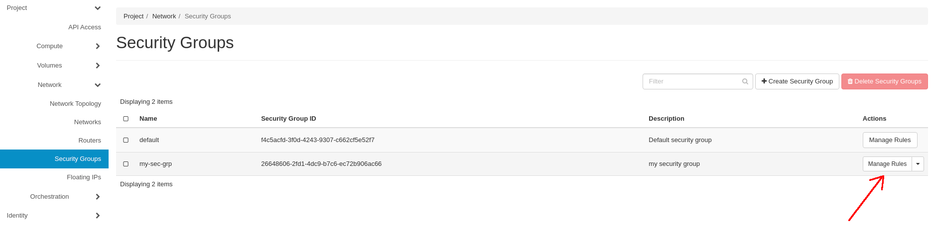 CinderCloud.com OpenStack manage sec grp rules