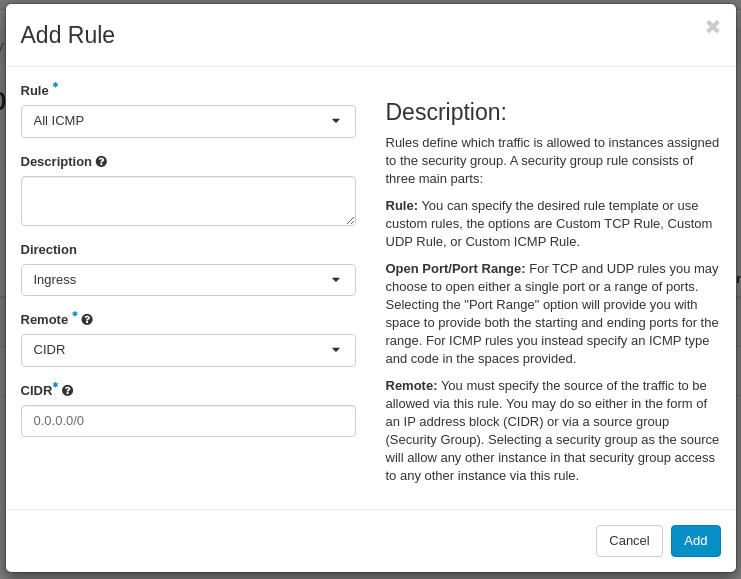 CinderCloud.com OpenStack allow inbound ICMP
