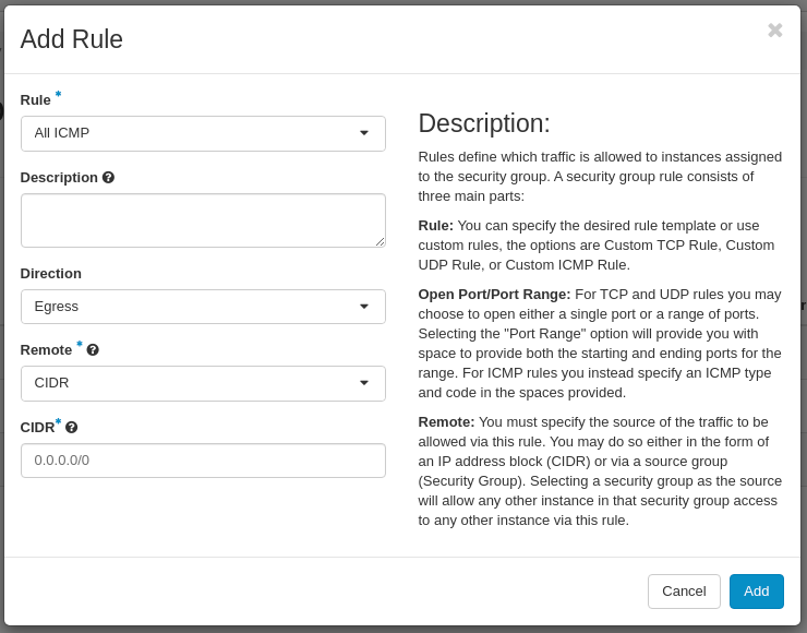 CinderCloud.com OpenStack allow outbound ICMP