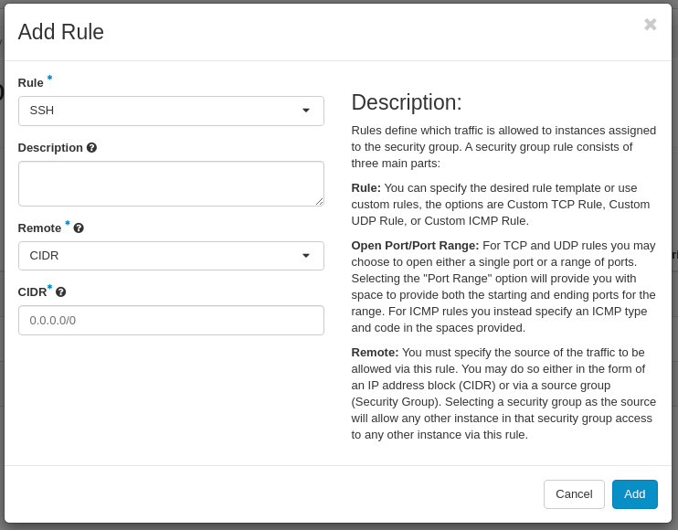 CinderCloud.com OpenStack allow inbound SSH traffic