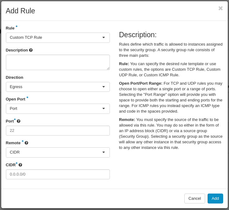CinderCloud.com OpenStack allow outbound SSH traffic