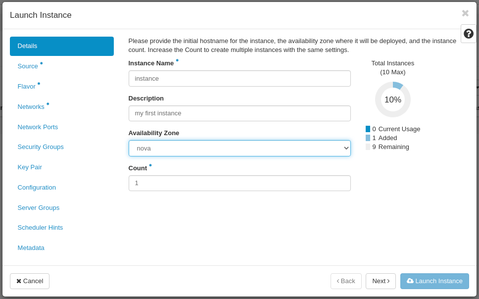 CinderCloud.com OpenStack set instance details