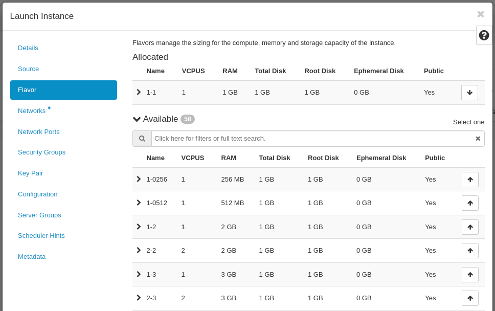 CinderCloud.com OpenStack choose Instance Flavor