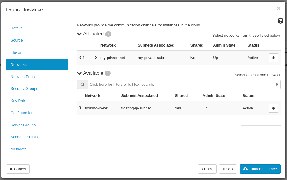 CinderCloud.com OpenStack attach Instance to private network