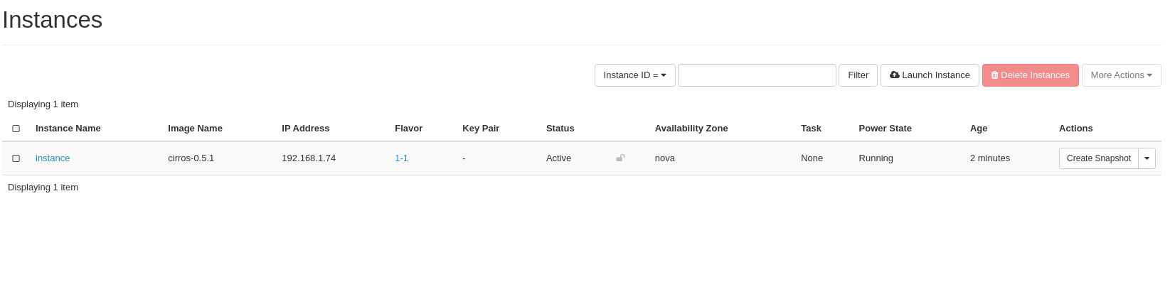 CinderCloud.com OpenStack Instance list