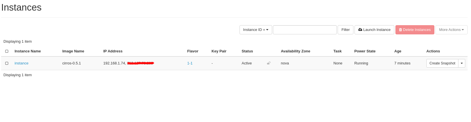 CinderCloud.com OpenStack Floating IP assigned